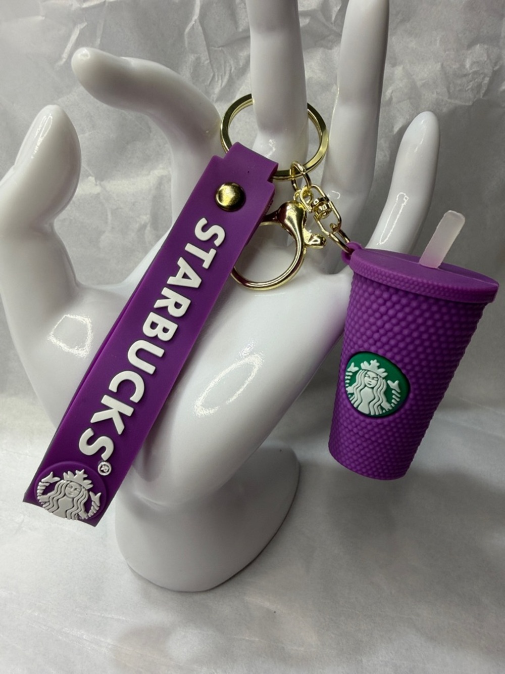 Purple Starbucks Silicone Cup & Logo Keychain